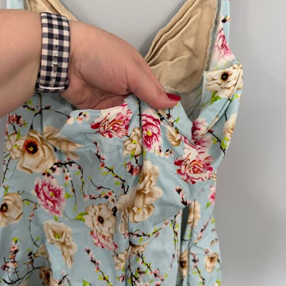 Unbranded Blue Retro Bow Front Rockabilly Style Floral Tea Dress Size Medium - Picture 6 of 9